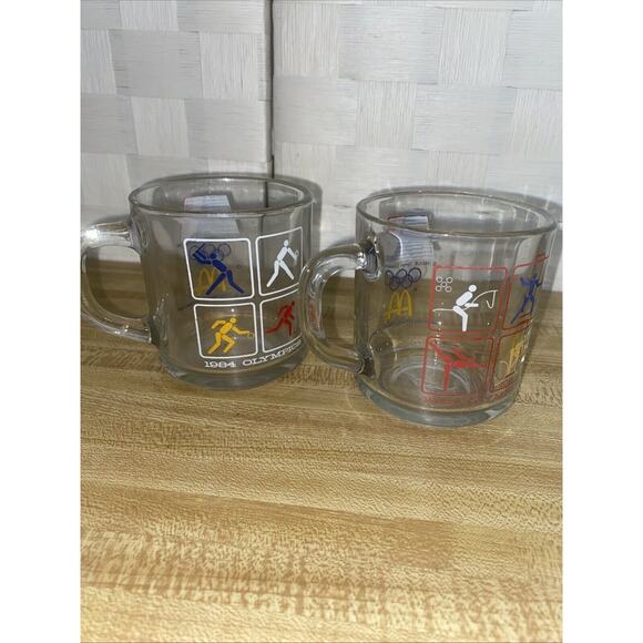 Set of 2 Vintage McDonalds 1984 Los Angeles Olympics Glass Mugs Weights Horse - Picture 3 of 6
